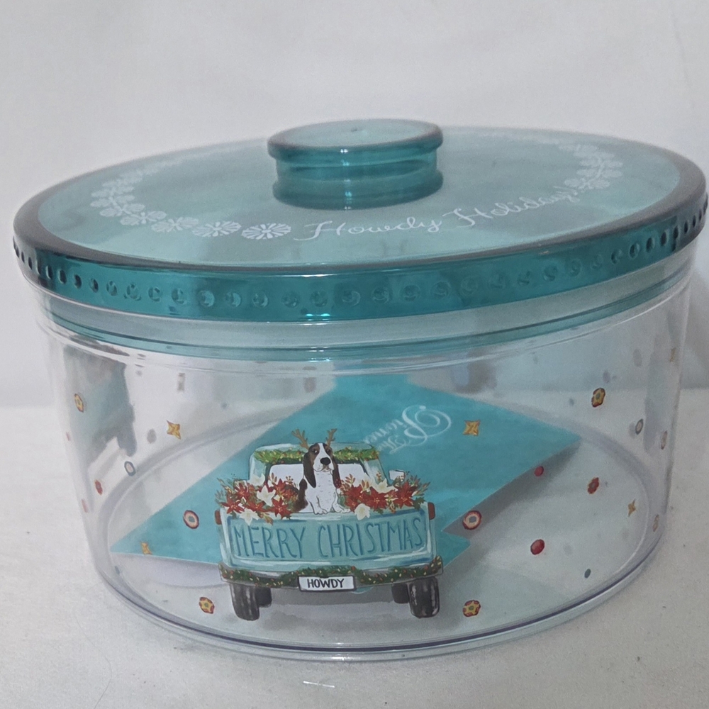 Pioneer Woman Holiday Kitchen Truck Dog Round Cookie Treat Christmas Container